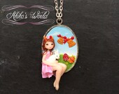 Chibi rose de pâque et son lapin blanc- Pièce unique