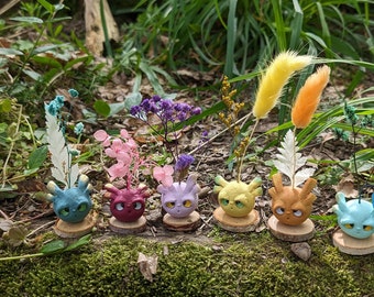 Wild Rondiflores on their pieces of wood - Fantastic creature of the forest made in polymer clay - Decoration