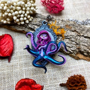 Purple octopus and purple hair necklace - Ursula inspiration - Polymer clay pendant - Costume jewelry