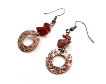 Hammered copper and red jasper earrings Rosie