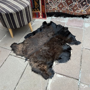 Original Goatskin Rug, 31.4 x 29.5 inches, Natural goat rug, Handmade Goat Rugs, The leather is handmade.