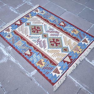 Turkish Rug, Kayseri Kilim Rug, 46 x 35.8 inches, Vintage Kilim, Kayseri Rug, Home Decor, Handmade Rug, Christmas Gift Kilim, Bohemian Decor