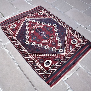 Antique Original Turkish Bergama Carpet, 53.5 x 37 inc, Old Carpet, Bergama Rug, Vintage Anatolian Rug,Bergama Kiz Carpet, Home Decor