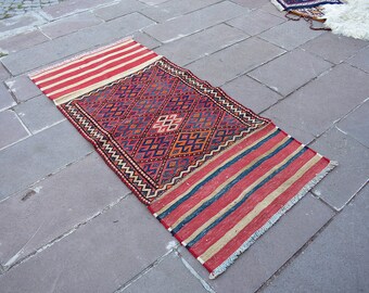 Hand Woven Kilim Rug (5'2'' x 2'5''): Antique Bohemian Home Decor
