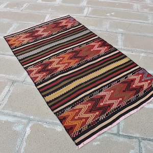 Anatolian Handmade Kayseri Kilim Turkish Kilim Rectangle 57.4x 33.8 inches Orijinal Kilim, Home Decor