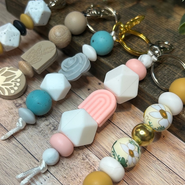 Silicone Beaded | Just Because | Thank you Gift | Gold Keychains | Gift Ideas | Mothers Day | Wood Beads | Teacher Gift | Modern