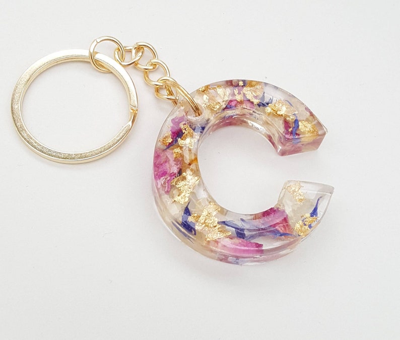 Real Flower Initial Keychain Car Mirror Accessory Alphabet Etsy