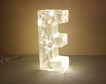 Resin Lamp, Light Up Letters, Large Letter, Resin Lights, Big Resin Initials, LED Lights, Custom LED Letters, Silver Letter