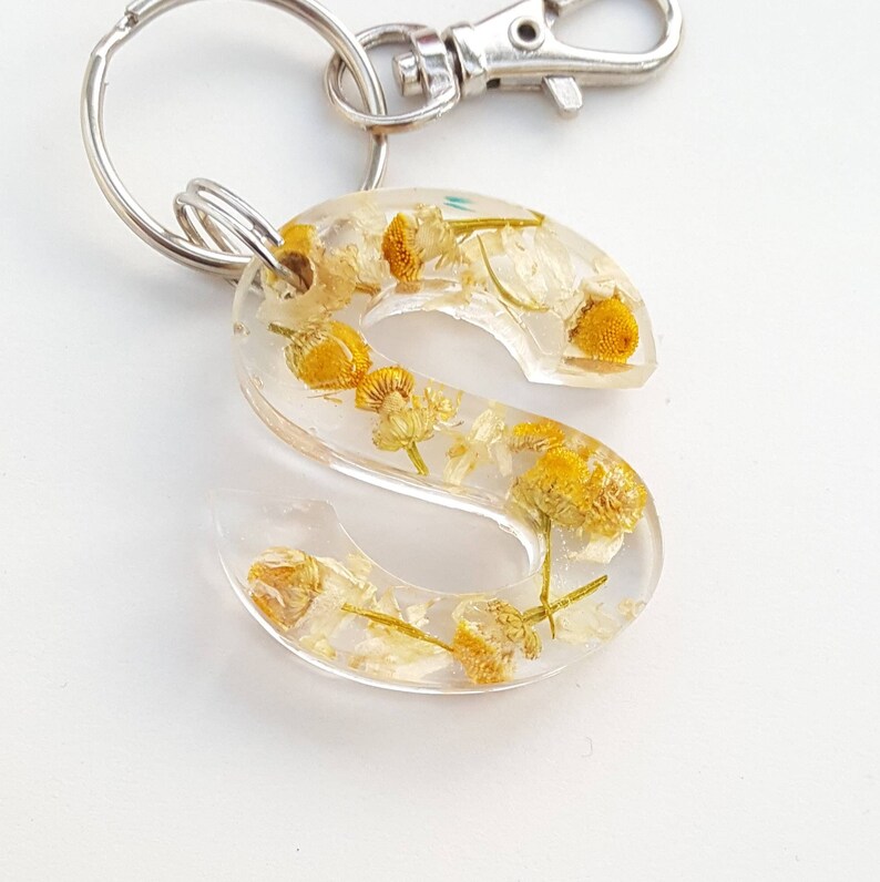 Chamomile Flowers Initial Keychains Yellow Letter Keyring Etsy UK