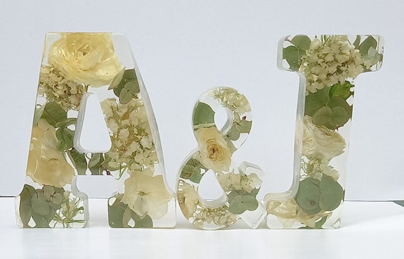 Wedding Flower Preservation: Resin Initial Letters, Bridal Keepsake