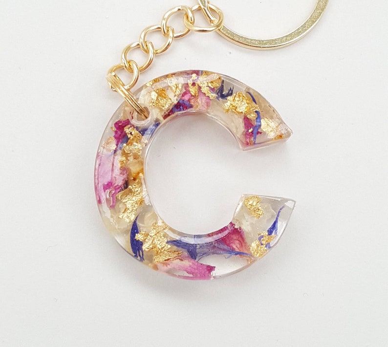 Real Flower Initial Keychain Car Mirror Accessory Alphabet Etsy
