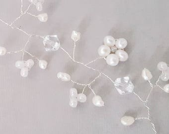 Bridal hair vine, bridal hair jewelry, crystal hair vine, pearl vine, silver hair vine, silver headpiece, wedding hair vine, boho wedding