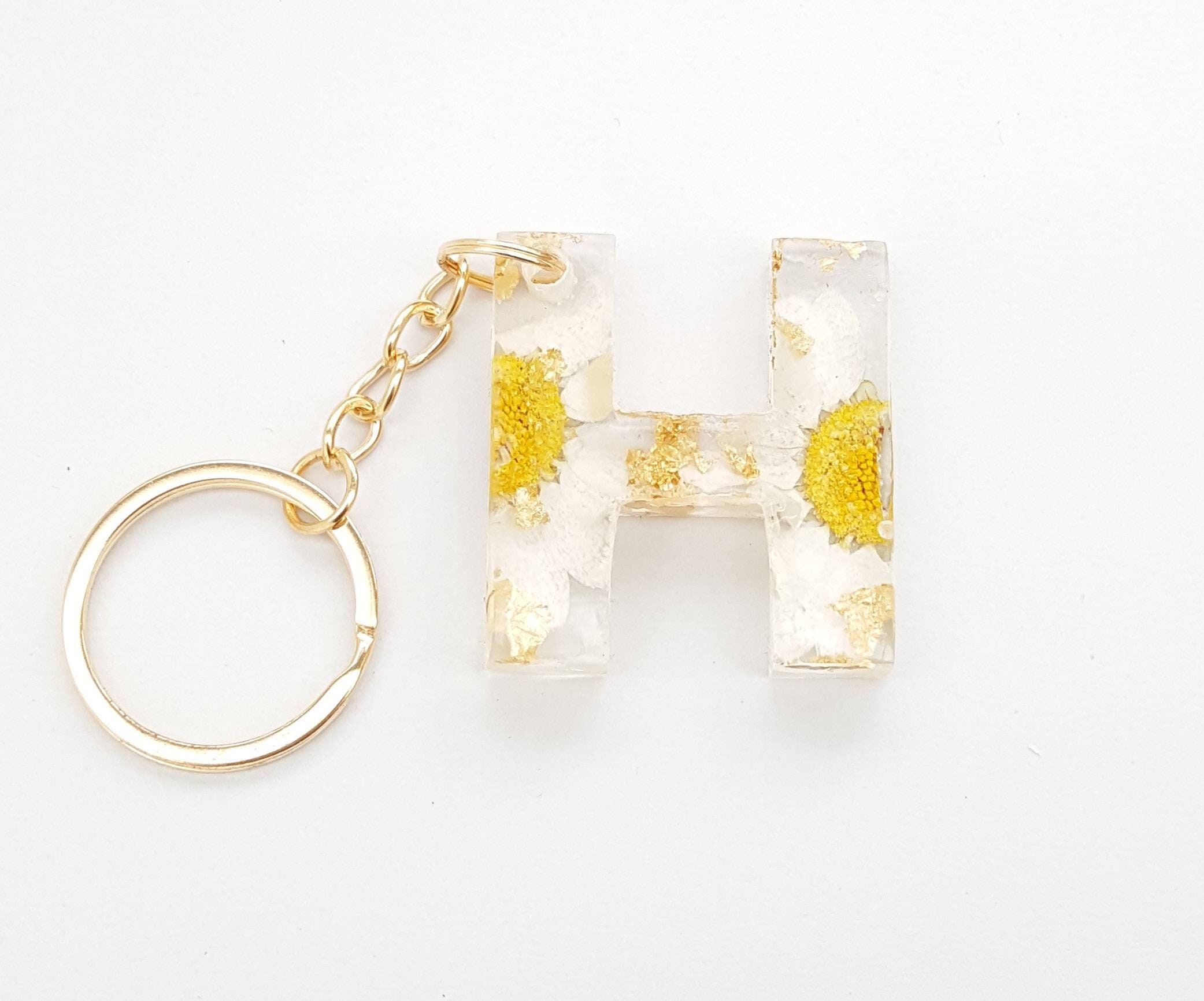 Resin Alphabet Keychain Gold Letter Keychain Personalised Etsy