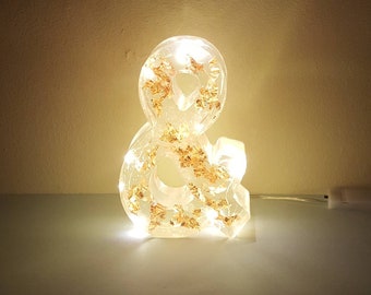 Handmade Resin Letter Lamp with Rose Gold Leaf: Light Up Room Decor