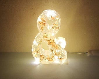 Letras iluminadas, Lámpara de resina, Lámpara de letras, Luces de letras grandes, Luz de resina, Accesorios de habitación, Luces de marquesina, Letra de oro rosa