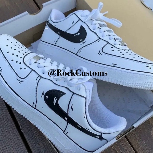 Nike Air Force 1 Custom Cartoon theme White and Black Shoes Men Women Kids