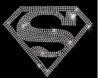 Superman Superhero Rhinestone Iron On Transfer (size 16 x 12.5cm)