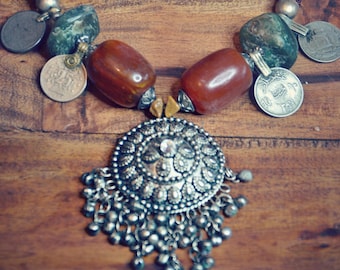 Kuchi Coins Tribal Necklace Beads Hippie Gipsy Bellydance Bohemian Nomad Rajasthani Banjar Rabari Indiani