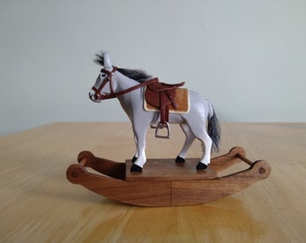 Handmade wooden dolls house miniature rocking horse donkey 1.12 scale