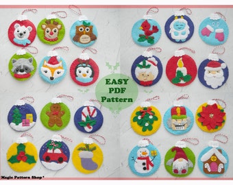 Christmas ornaments pattern Christmas baubles PDF pattern Christmas Applique sewing pattern Advent calendar pattern DIY Project animals
