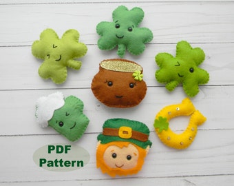 Felt St. Patrick's Day Ornament Pattern Set: Shamrock, Leprechaun (PDF Pattern)