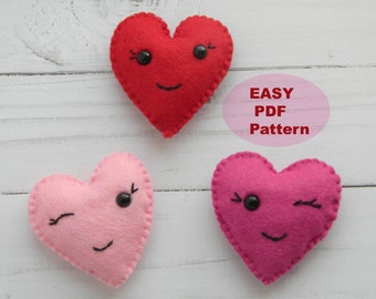 Valentines day pattern PDF Felt heart ornaments pattern Kawaii Valentine's Day Ornament Pattern Wedding garland heart pattern