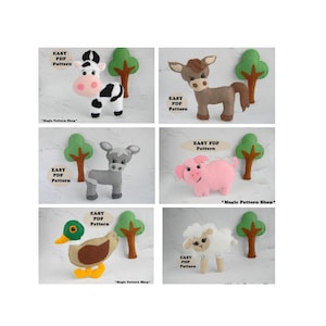 Farm Animal Sewing Pattern  PDF Felt Stuffed Barnyard Animal Pattern Plush Cow Duck Sheep Pig Horse Donkey farm baby mobile Nursery Decor