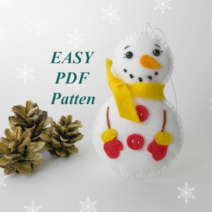 Snowman ornament Christmas pattern Felt Snowman pattern PDF Kawaii Snowman sewing tutorial Christmas DIY ornament Christmas Crafts Plush