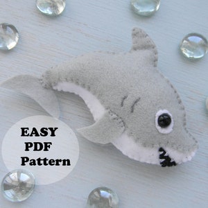 Baby Hai Hai PDF Schnittmuster Filz nähen Hai PDF Anleitung Baby Handy niedlich Hai Plüschtier Kinderzimmer Dekor Sea Life Ocean Animals Schnittmuster