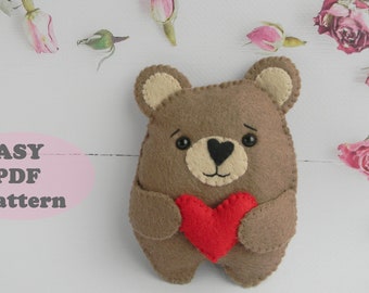 Felt Bear Ornament PDF Pattern: DIY Valentine Decor