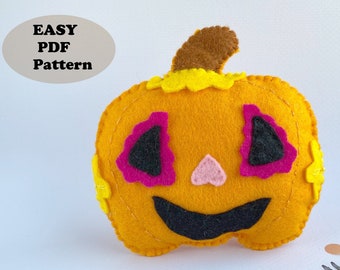 Felt Sugar Skull Pumpkin Ornament Pattern: Halloween Decoration (PDF & SVG)