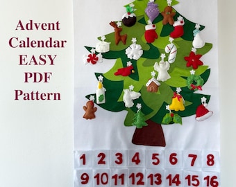 Christmas Tree Advent Calendar PDF Sewing Pattern with 24 Felt Ornaments