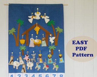 Nativity Advent Calendar PDf Pattern + 24 christmas Ornaments Felt Advent Pattern Holiday Countdown Sewing pattern Instant Download