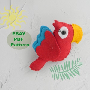 PDF Pattern easy felt parrot pattern Sewing PDF Pattern Felt Bird Plush Bird Felt Macaw Jungle Nursery Decor baby mobile Instant Download