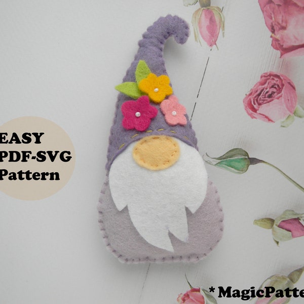 Spring gnome felt pattern Flower gnome PDF SVG Sewing Pattern pattern Gnome plush pdf Tutorial easter decor diy