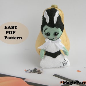 Die Braut Frankensteins Schnittmuster süße Puppe PDF und SVG Schnittmuster Halloween digital Schnittmuster Puppen DIY Filzschmuck Halloween Tutorial