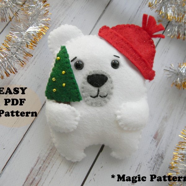 Polar bear pattern Christmas oranment pattern PDF Felt cute polar bear ornament pattern Christmas sewing PDF pattern Christmas bear pattern