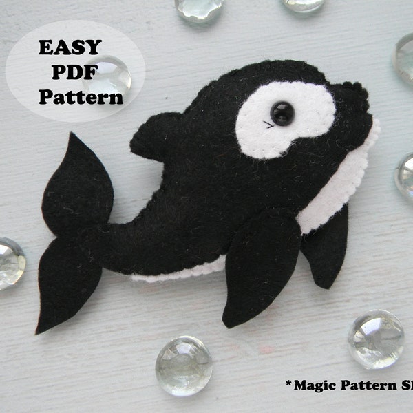 Orca PDF Pattern Felt orca whale Sewing Pattern orca whale plushe Toy Killer Whale Ornament ocean seaside Baby mobile Christmas DIY toy