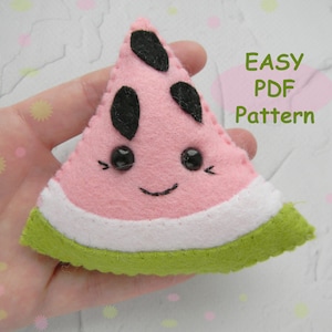 Felt watermelon ornament  PDF pattern Kawaii watermelon Sewing Pattern Felt Food pattern Plushies fruit Summer decor Tropical nursery