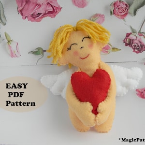 Valentines day pattern Angel felt pattern Valentines pattern Cupid heart Easy pattern Valentines ornament sewing PDF SVG pattern angel doll