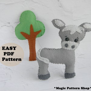 Donkey felt PDF Pattern Felt donkey ornament pattern Donkey sewing pattern Farm Animal Sewing Pattern Cute horse Stuffed toy  plush pattern