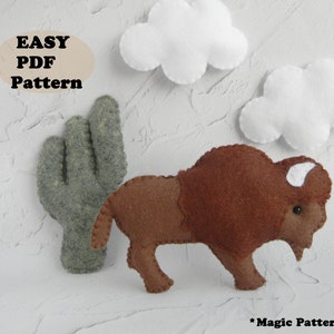 Bison felt pattern PDF Buffalo ornament pattern Cactus Cloud Pattern Mobile sewing pattern Desert Decor Felt Animals Plush Sewing Pattern