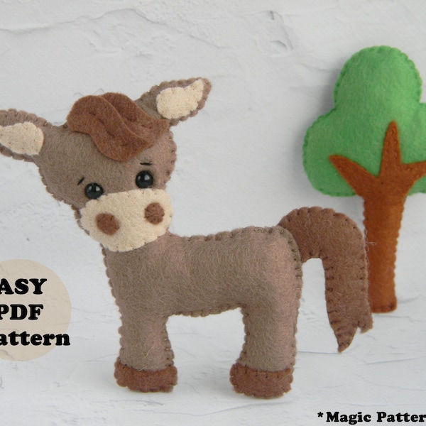 Horse felt PDF Pattern Felt horse ornament pattern Horse sewing pattern Farm Animal Sewing Pattern Cute horse Stuffed toy  plush pattern