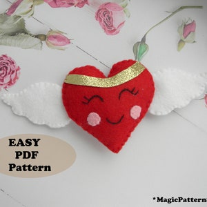 Valentines day pattern PDF Heart angel pattern Valentines angel heart sewing pattern Heart with wings pattern felt heart ornament PDF