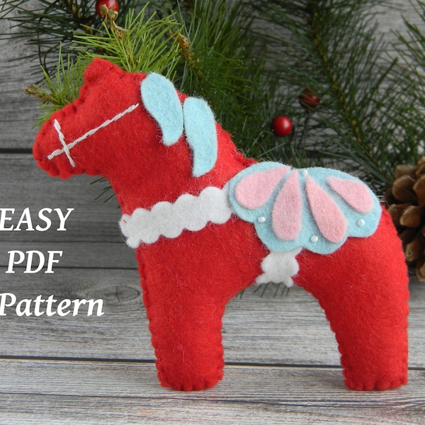 Dala horse PDF Pattern Felt dala horse Sewing Pattern Christmas ornament pattern PDF Scandinavian christmas decor Plush pattern DIY ornament