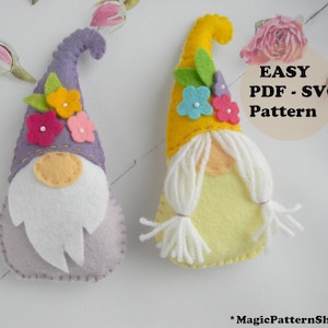 Felt gnome ornament pattern Spring gnome pattern Easter gnome toy Flower gnome PDF SVG Sewing Pattern Tomte Tonttu Nisse plush pdf Tutorial