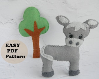 Donkey felt PDF Pattern Felt donkey ornament pattern Donkey sewing pattern Farm Animal Sewing Pattern Cute horse Stuffed toy  plush pattern