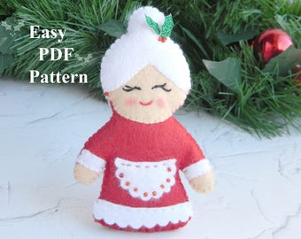 Patrón de adorno de fieltro de la Señora Claus: Costura navideña fácil (Descargar PDF)