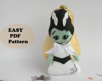 Bride of Frankenstein Felt Doll Pattern: Halloween Ornament DIY (PDF & SVG)