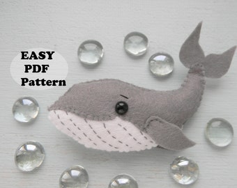 Whale PDF Pattern Felt whale oranment Sewing Pattern Blue whale plushe Toy Cute Kawaii whale Baby mobile Ocean Nursery decor Christmas DIY